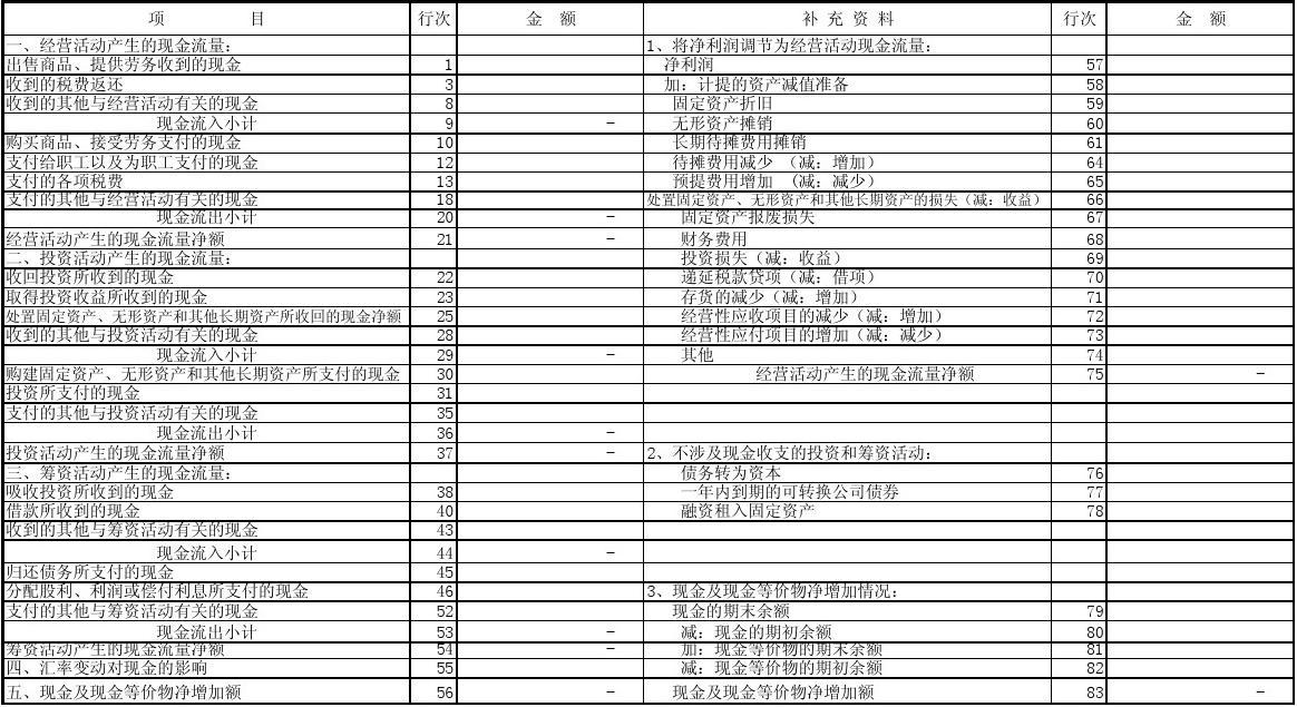 最新現(xiàn)金流量表模板